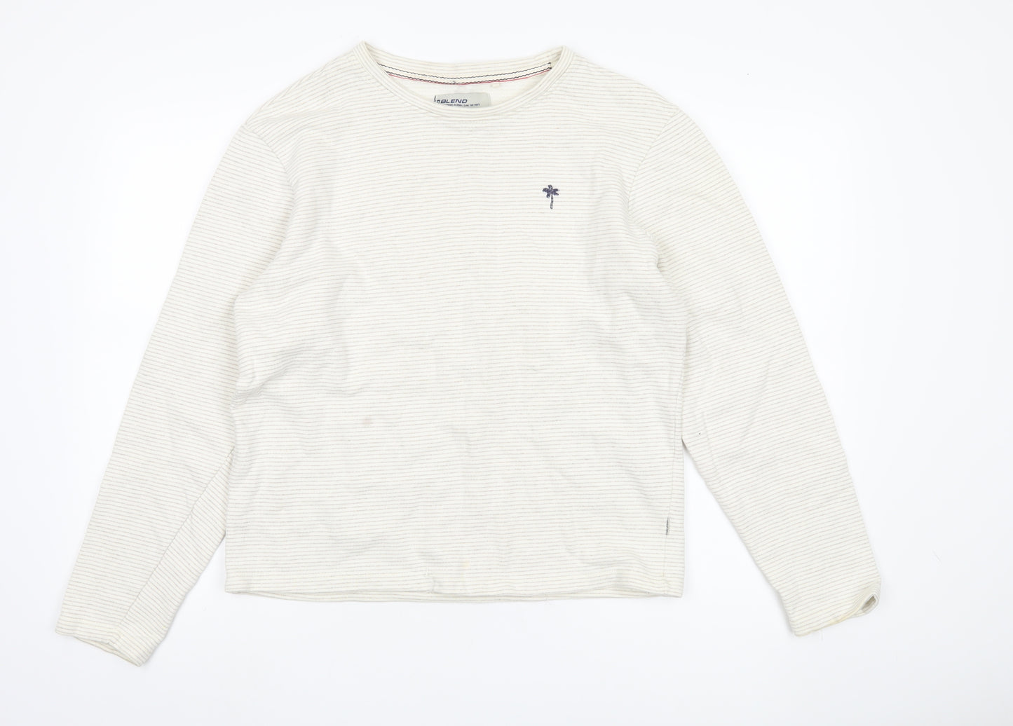 Blend Women's Ivory Striped Basic Long Sleeve Top M