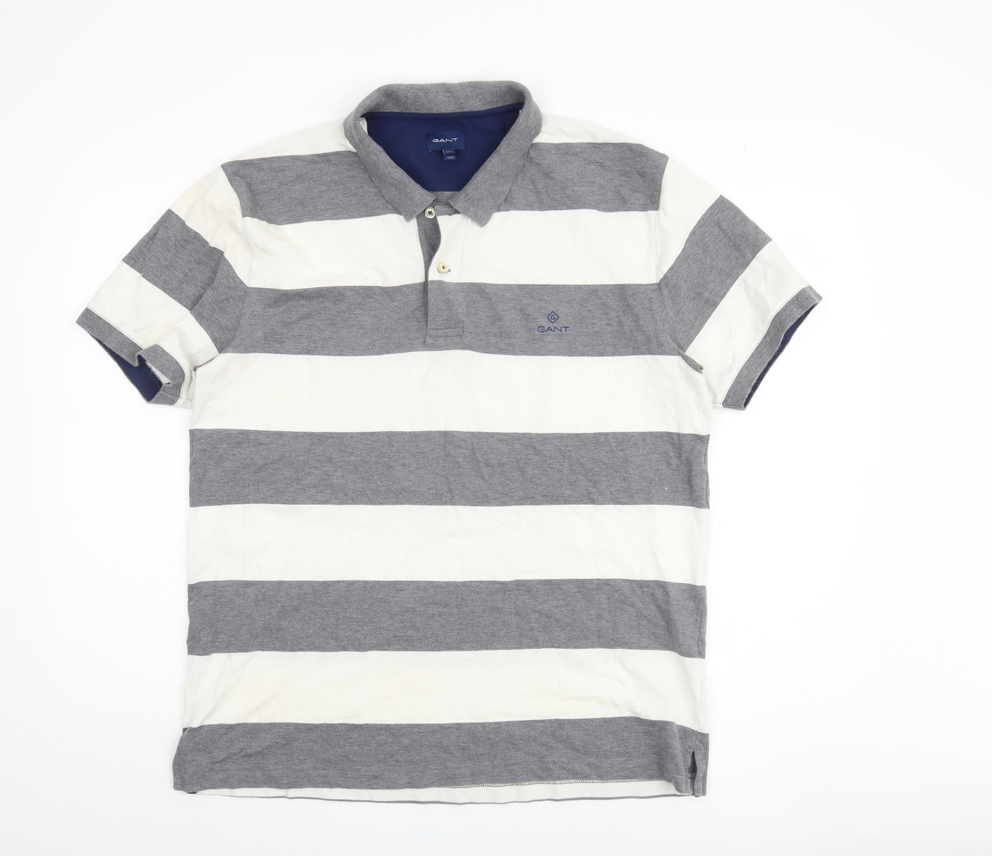GANT Men's 2XL Grey Striped Polo Shirt