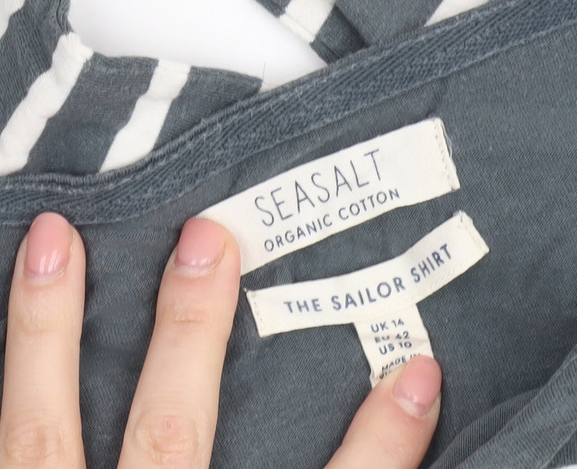 Seasalt Women's Grey Striped T-Shirt Size 14