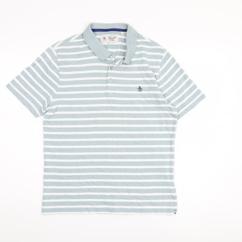 Penguin Men's Polo Blue Striped M Casual Classic