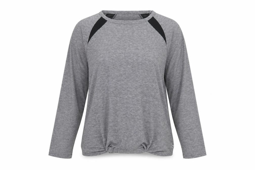 Front view of GapFit Women's Grey Maternity Long Sleeve T-Shirt, size S