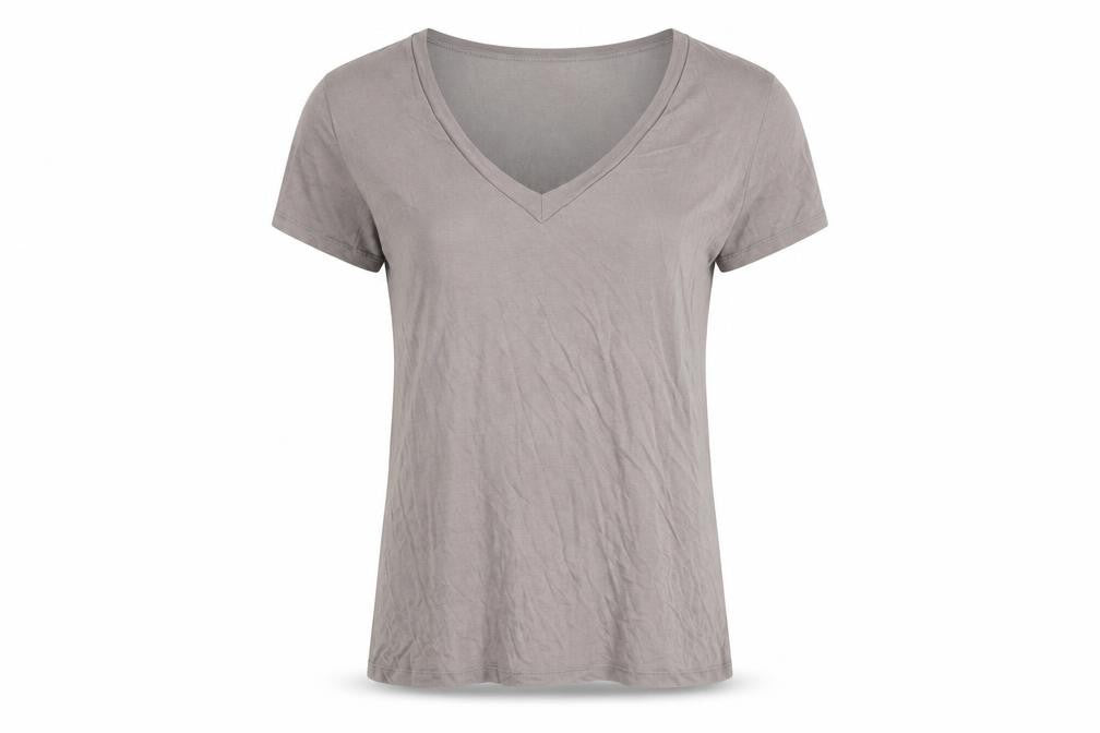 Front view of Zara Women's Grey V-Neck T-Shirt, size 8