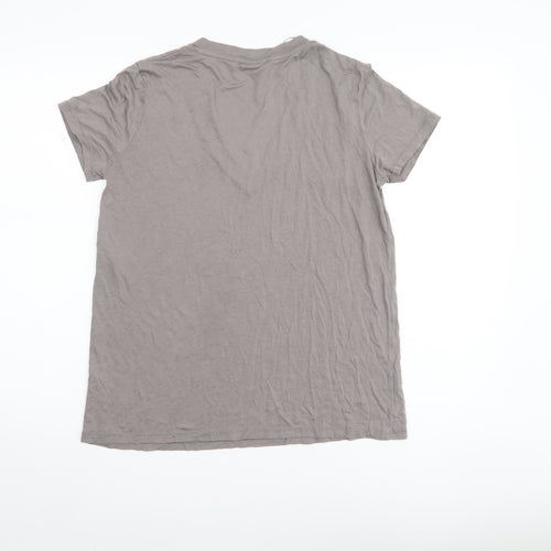 Zara Women's Grey V-Neck T-Shirt Size 8