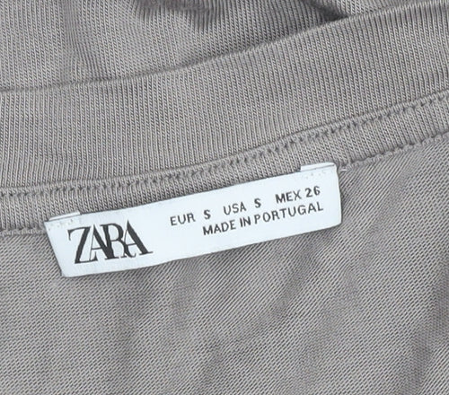 Zara Women's Grey V-Neck T-Shirt Size 8