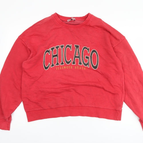 Stradivarius Women's Red Logo Pullover, Size 12, Casual Sweatshirt