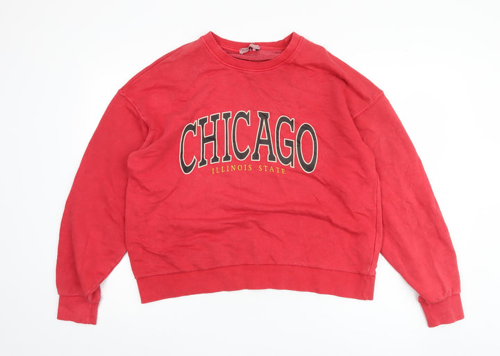Stradivarius Women's Red Logo Pullover, Size 12, Casual Sweatshirt