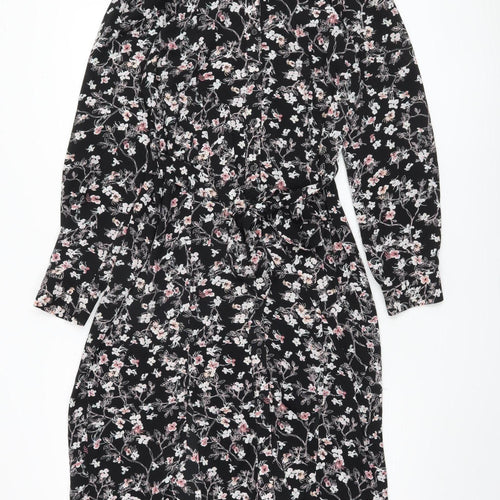 Miss Selfridge Women's Black Floral Shirt Dress Size 12
