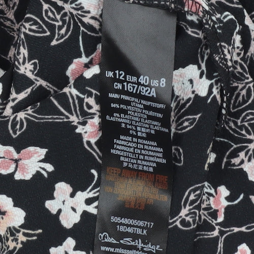 Miss Selfridge Women's Black Floral Shirt Dress Size 12