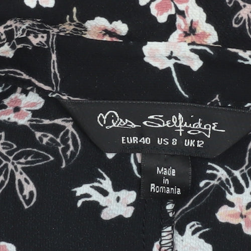 Miss Selfridge Women's Black Floral Shirt Dress Size 12