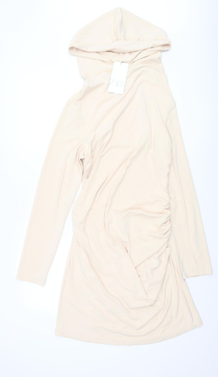 Zara Women's Beige Hooded Short Dress Size XL