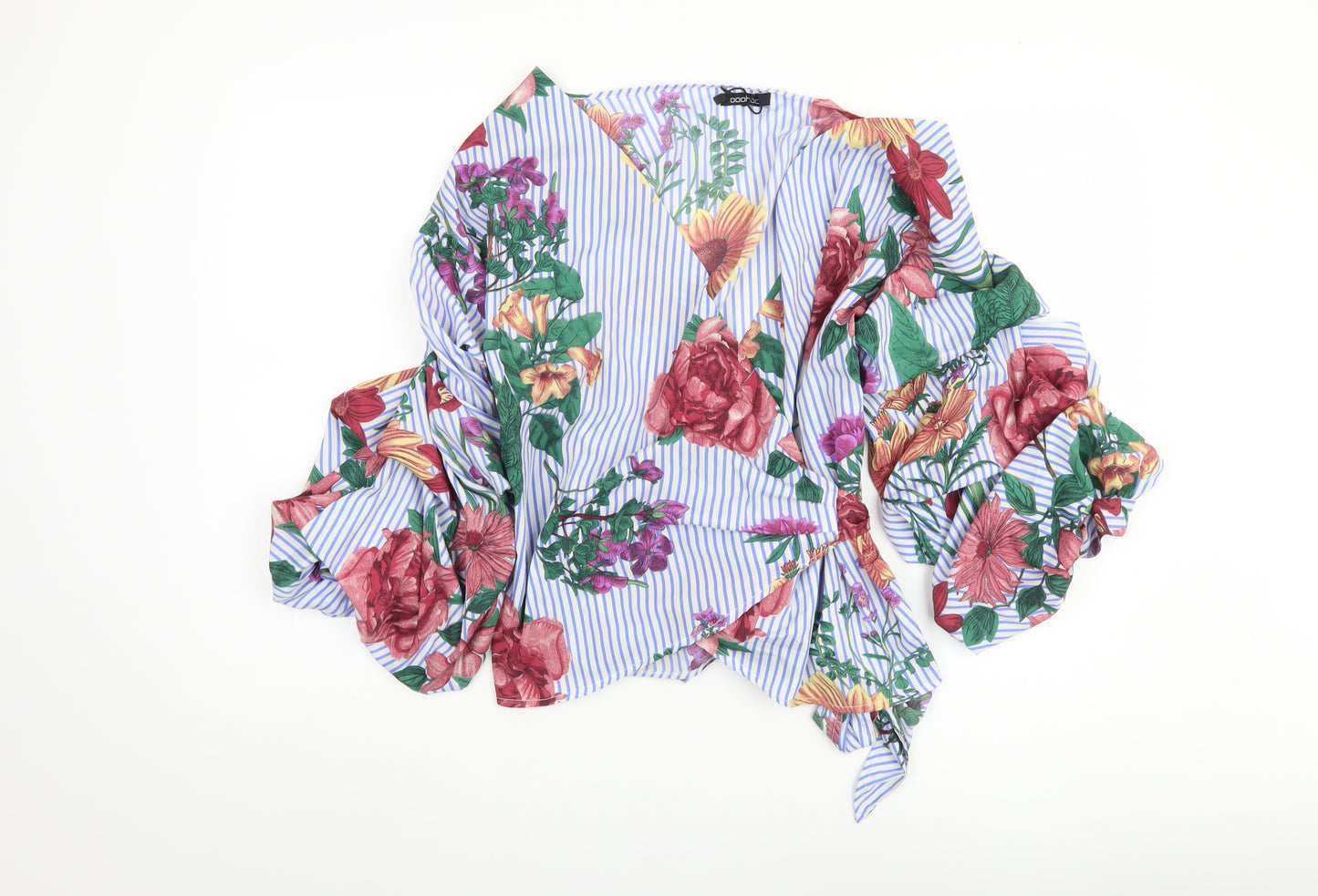 Boohoo Women's Floral Wrap Blouse, UK 14, Multicoloured