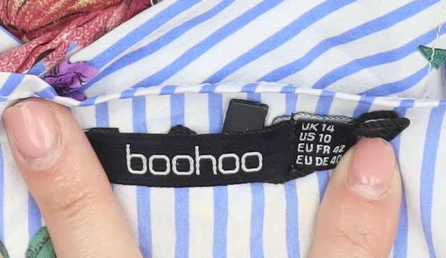 Boohoo Women's Floral Wrap Blouse, UK 14, Multicoloured