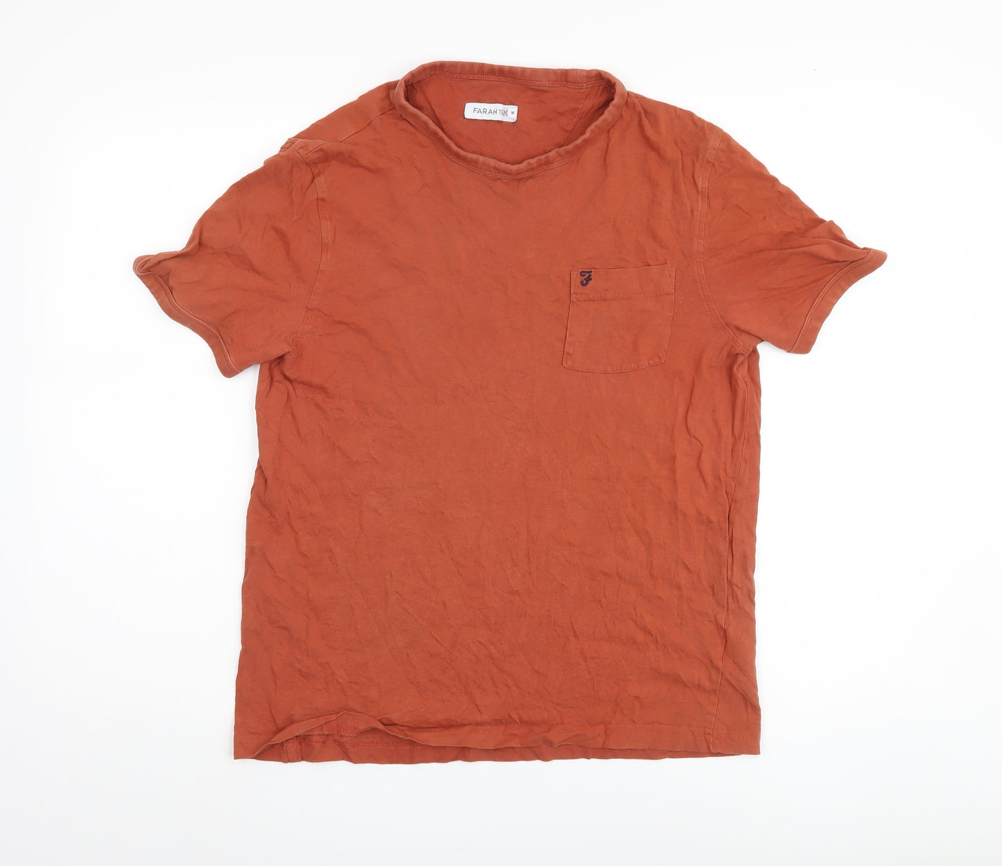 Farah Brown Men's T-Shirt, Medium Size, Crew Neck, Cotton