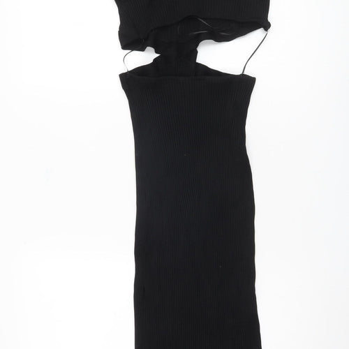 Zara Women's Black Sleeveless V-Neck Dress L