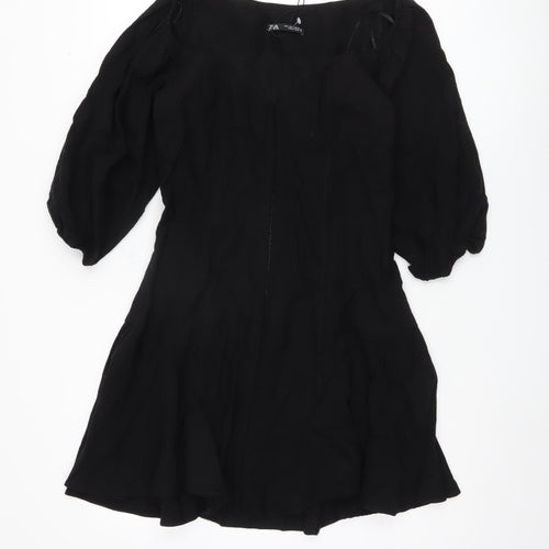 Zara Women's Black Dress Cotton L Balloon Sleeve
