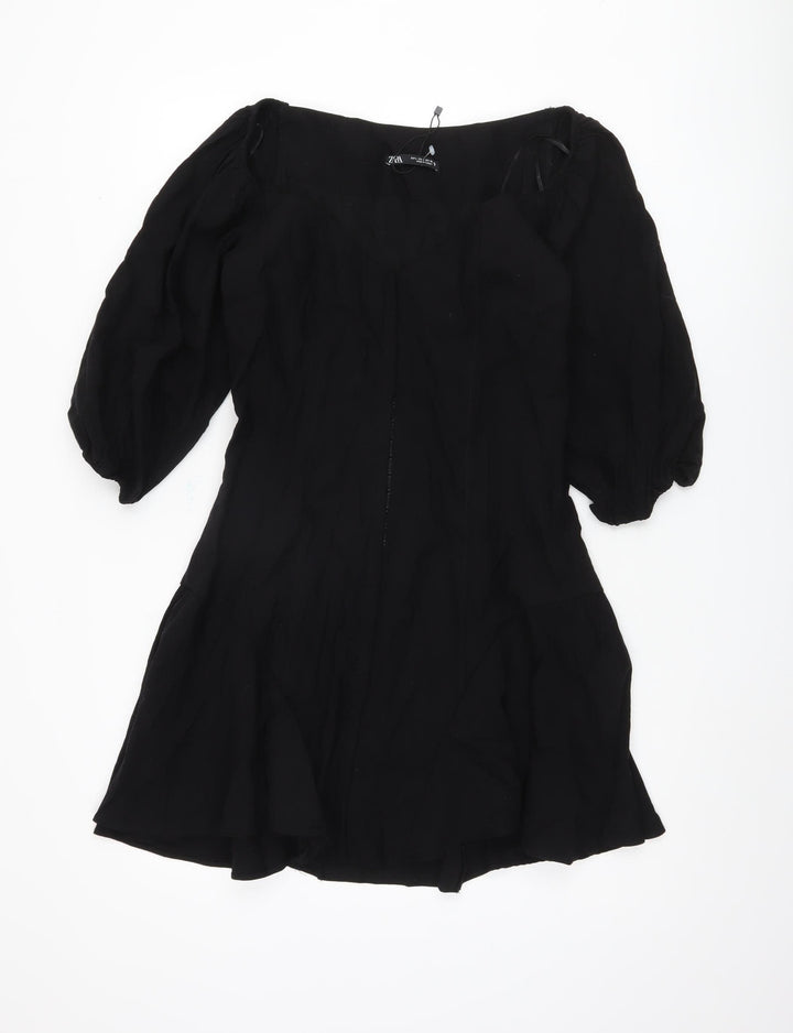Zara Women's Black Dress Cotton L Balloon Sleeve