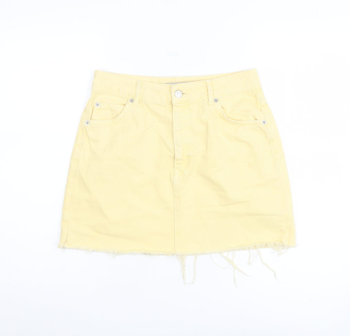 Topshop Women's Yellow Mini Denim Skirt, Size 10