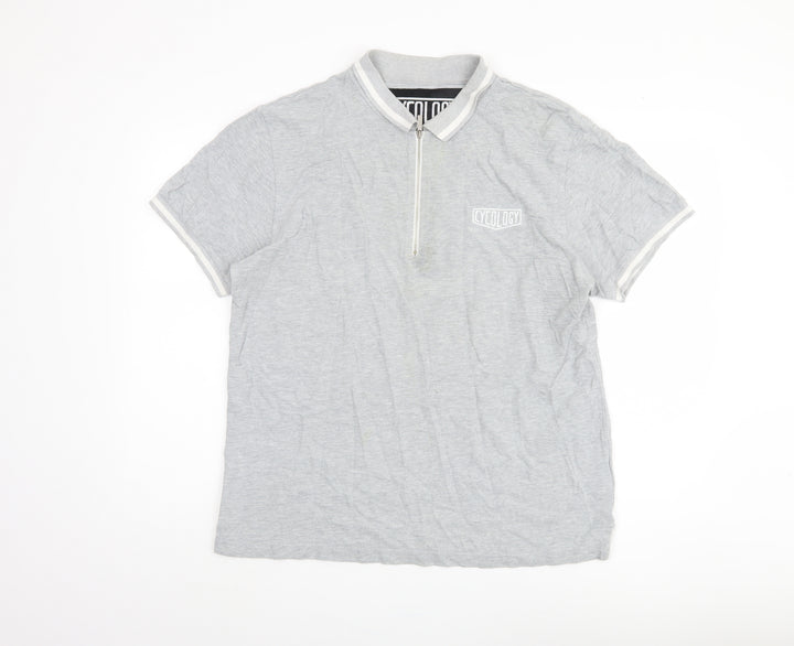 Cycology Men's Grey Polo L 1/4 Zip Cycling Shirt