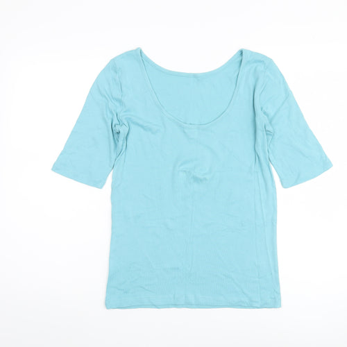 Gap Women's Blue 3/4 Sleeve Scoop Neck T-Shirt Medium