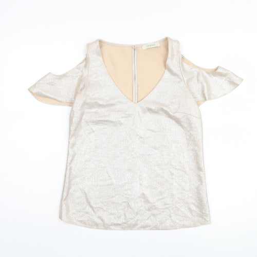 Oasis Women's Beige V-Neck Cold Shoulder Blouse Size 8