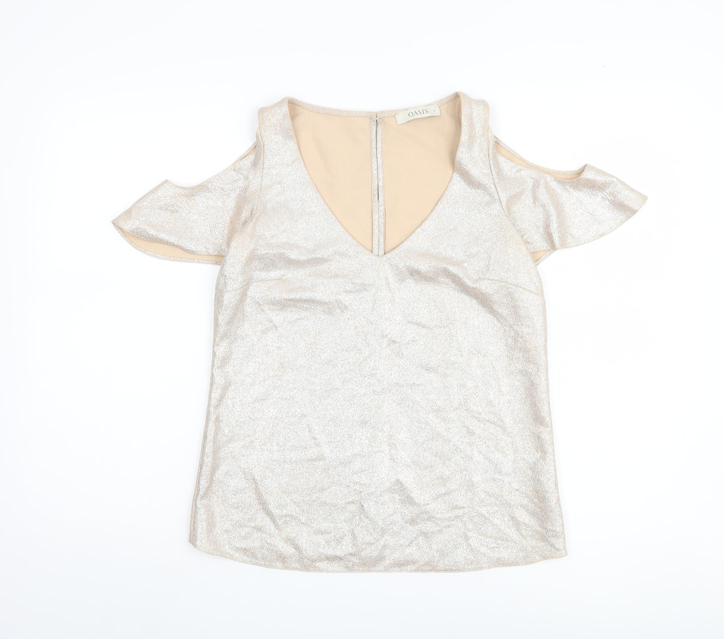 Oasis Women's Beige V-Neck Cold Shoulder Blouse Size 8