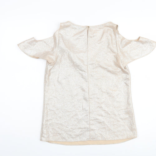 Oasis Women's Beige V-Neck Cold Shoulder Blouse Size 8