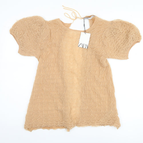 Zara Women's Beige Puff Sleeve Blouse, Size S