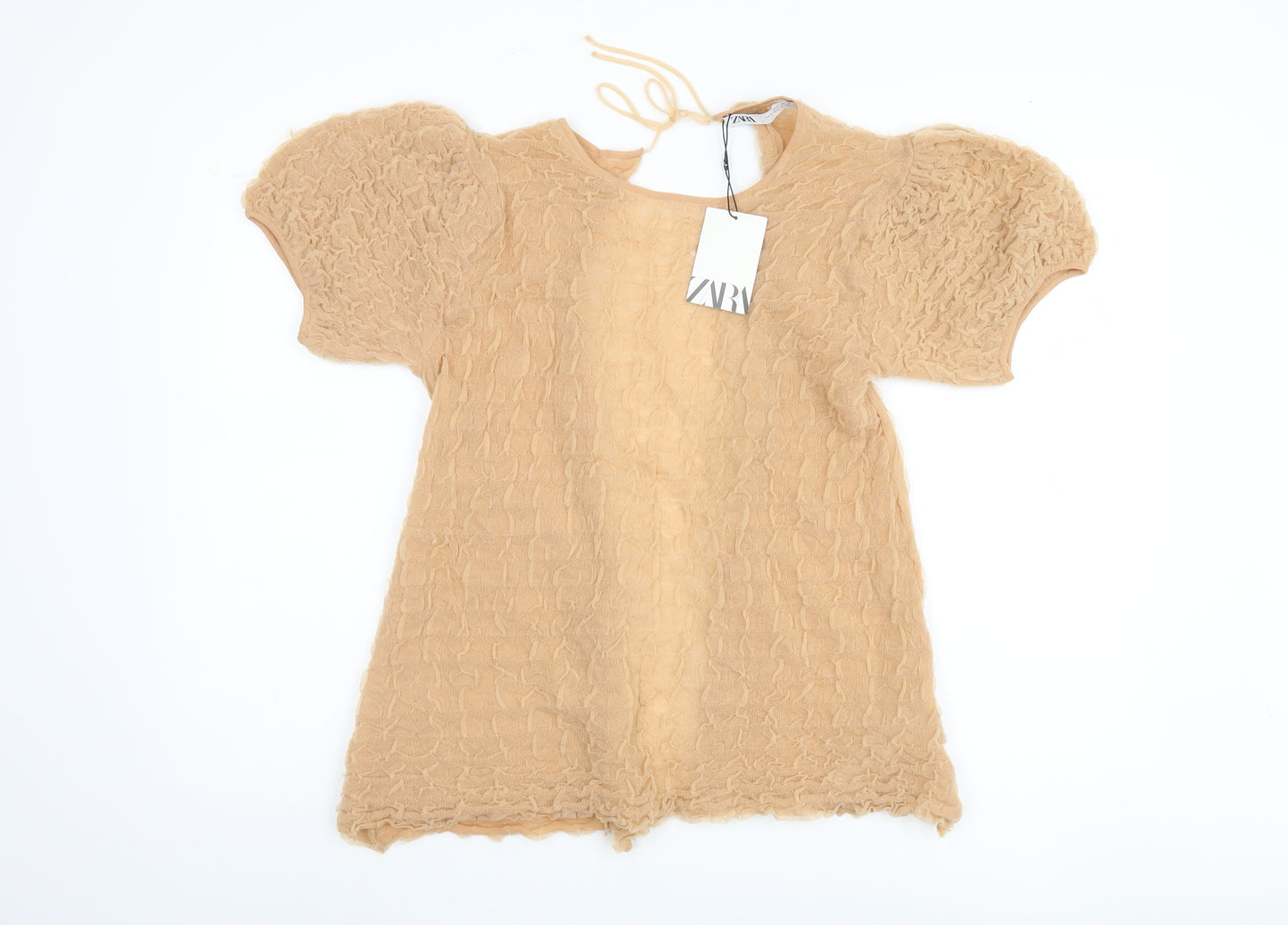 Zara Women's Beige Puff Sleeve Blouse, Size S