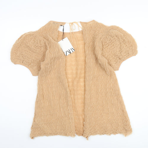 Zara Women's Beige Puff Sleeve Blouse, Size S