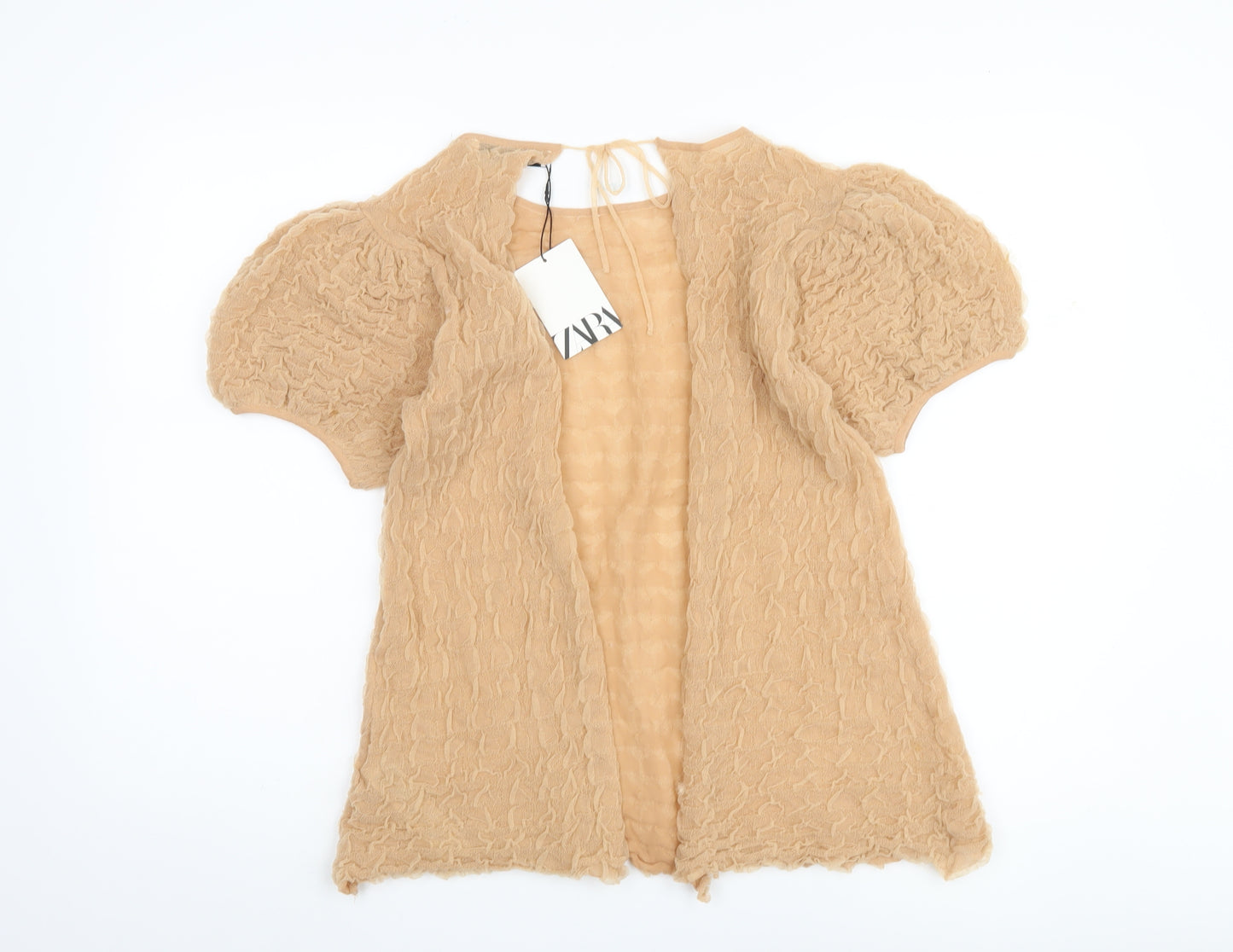 Zara Women's Beige Puff Sleeve Blouse, Size S