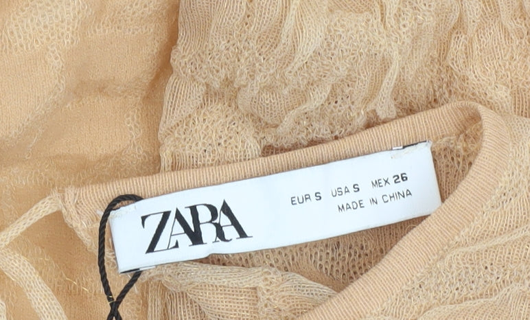 Zara Women's Beige Puff Sleeve Blouse, Size S