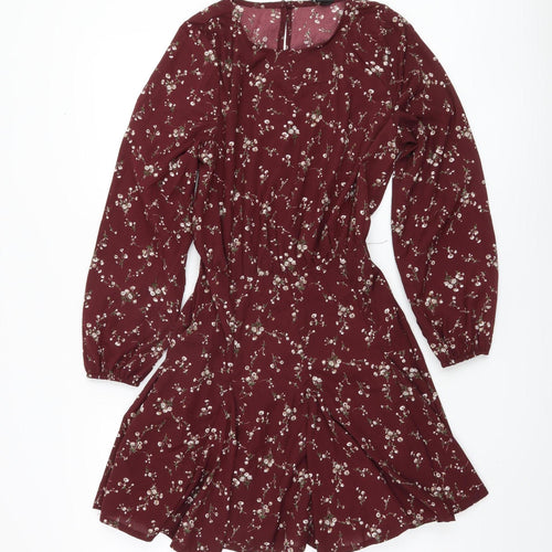 AX Paris Women's Red Floral A-Line Long Sleeve Dress