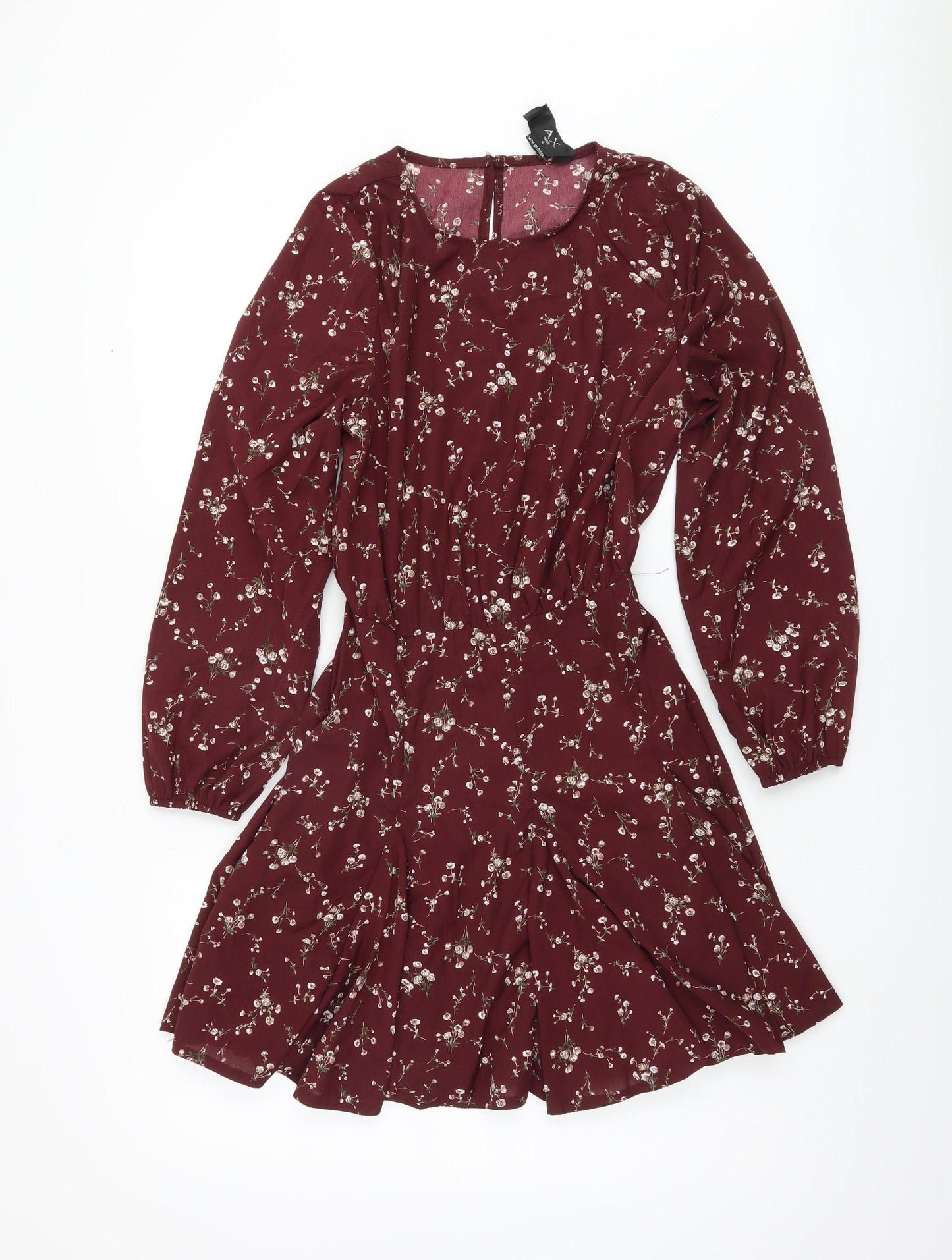 AX Paris Women's Red Floral A-Line Long Sleeve Dress
