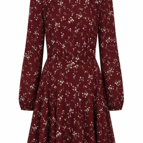 AX Paris Women's Red Floral A-Line Long Sleeve Dress