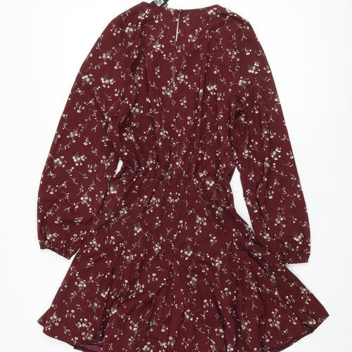 AX Paris Women's Red Floral A-Line Long Sleeve Dress