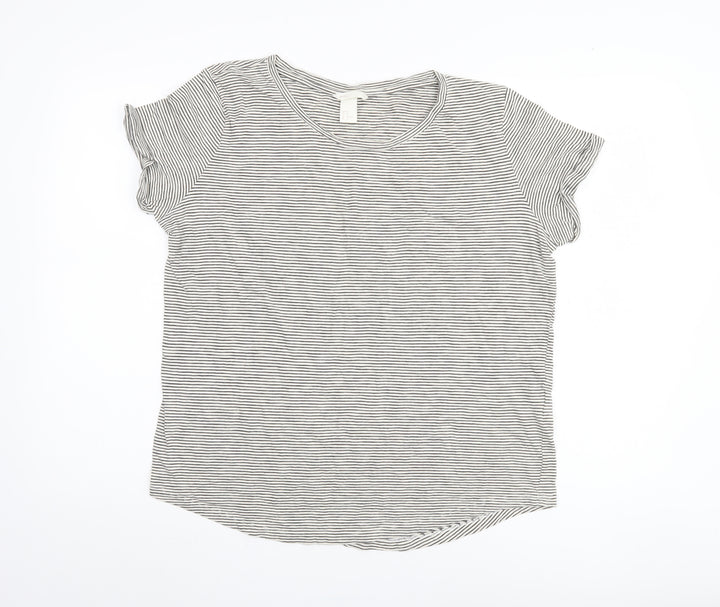 H&M Women's Black Striped Basic T-Shirt Size 12