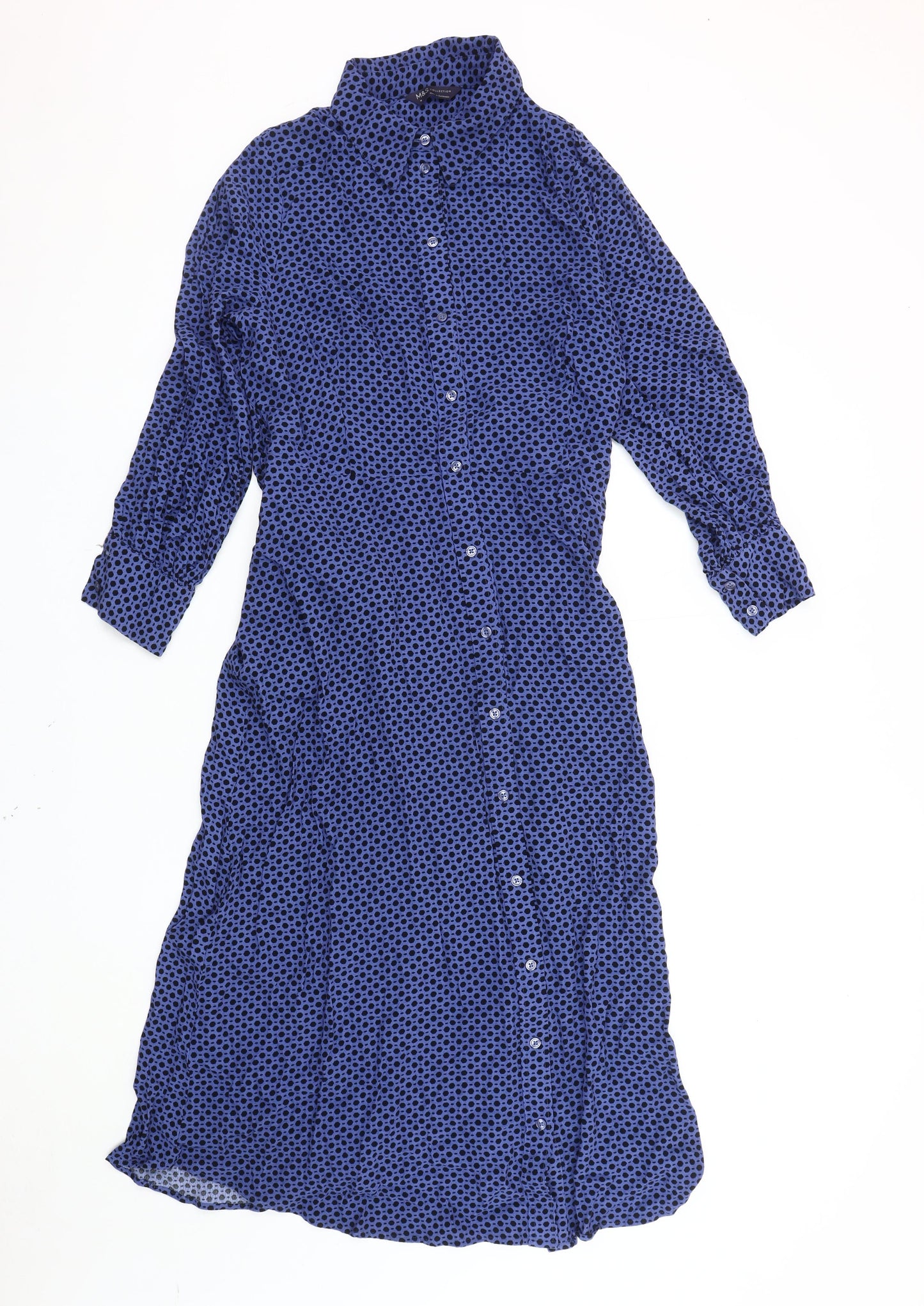 Marks and Spencer Women's Blue Polka Dot Shirt Dress 16