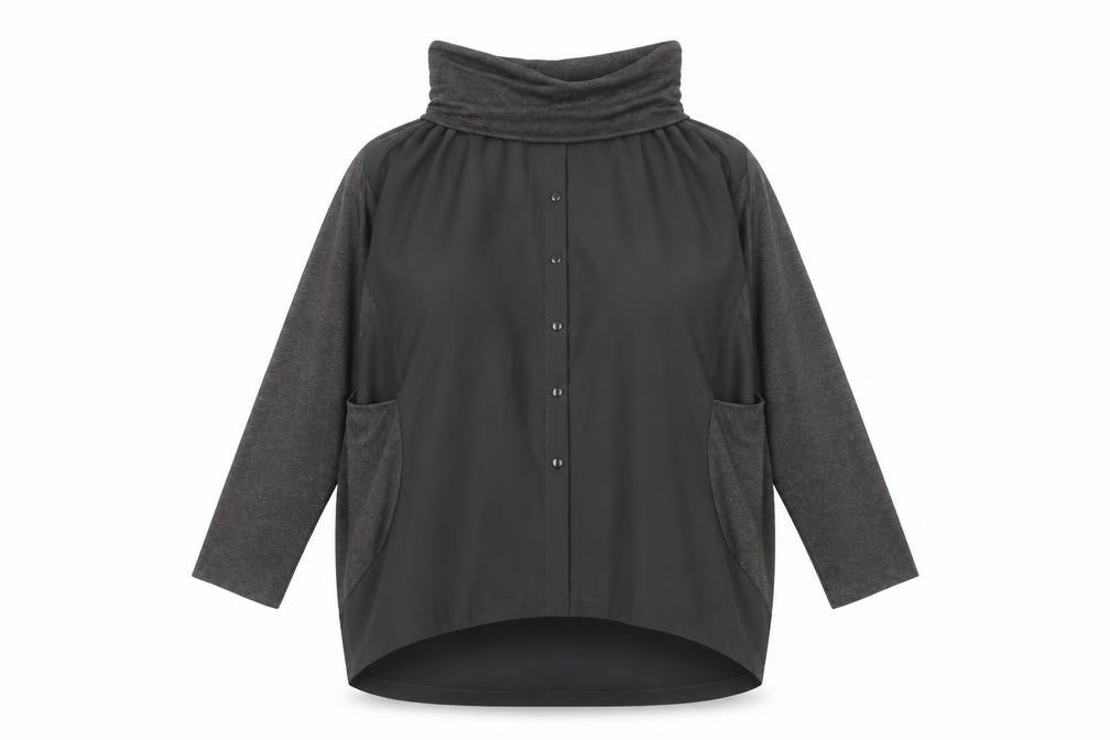 Front view of Dori Premiere Grey Cowl Neck Tunic for Women, M
