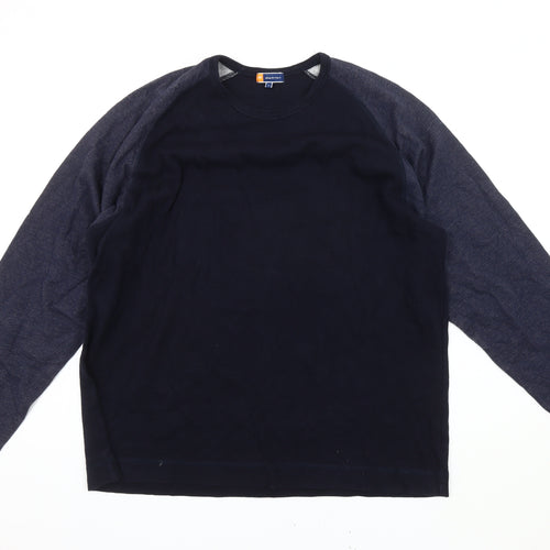 District Men's Blue Cotton Crew Neck Sweatshirt L