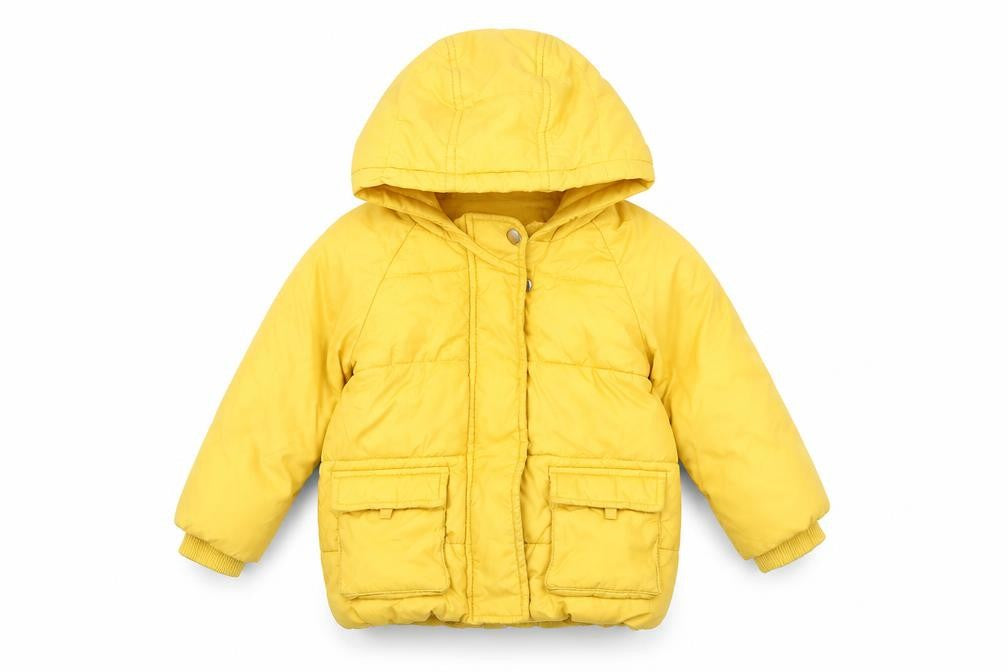 Front view of Marks & Spencer unisex yellow puffer jacket 12-18 months