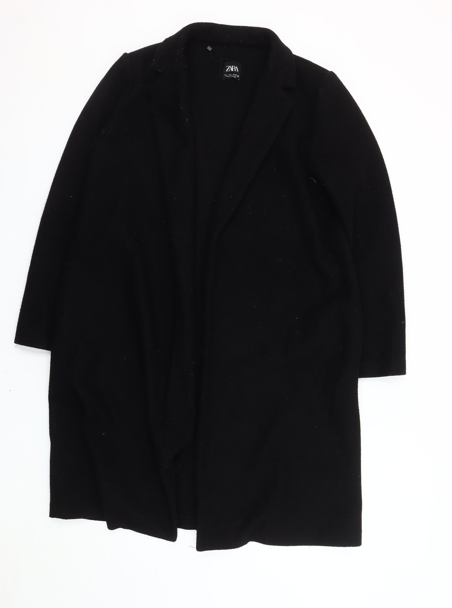 Zara Women's Black Long Overcoat, Size L, Elegant & Versatile