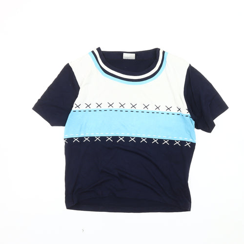 Roman Originals Women's Blue Geometric Ringer T-Shirt M