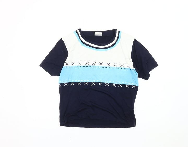 Roman Originals Women's Blue Geometric Ringer T-Shirt M