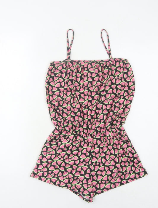Kylie Girls Black Pink Fruit Print Playsuit 9-10 Years