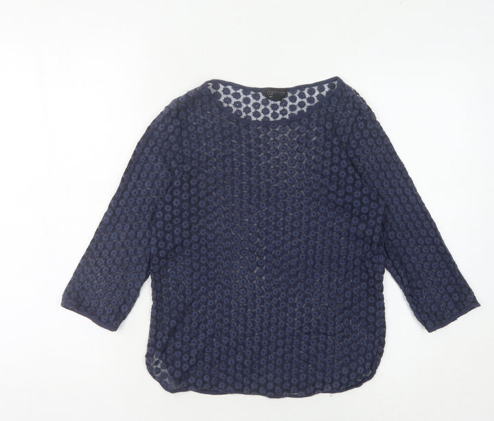Topshop Women's Blue Lace Floral 3/4 Sleeve Top Size 10