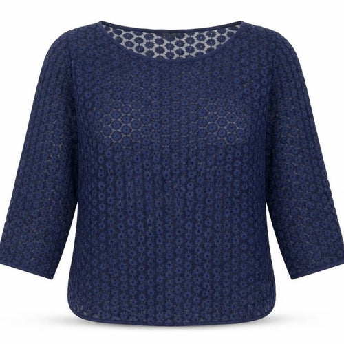 Topshop Women's Blue Lace Floral 3/4 Sleeve Top Size 10