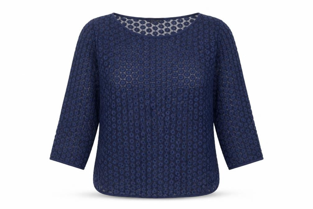 Topshop Women's Blue Lace Floral 3/4 Sleeve Top Size 10