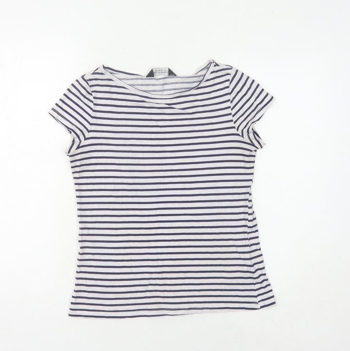 Dorothy Perkins Women's White Striped T-Shirt, Size 10