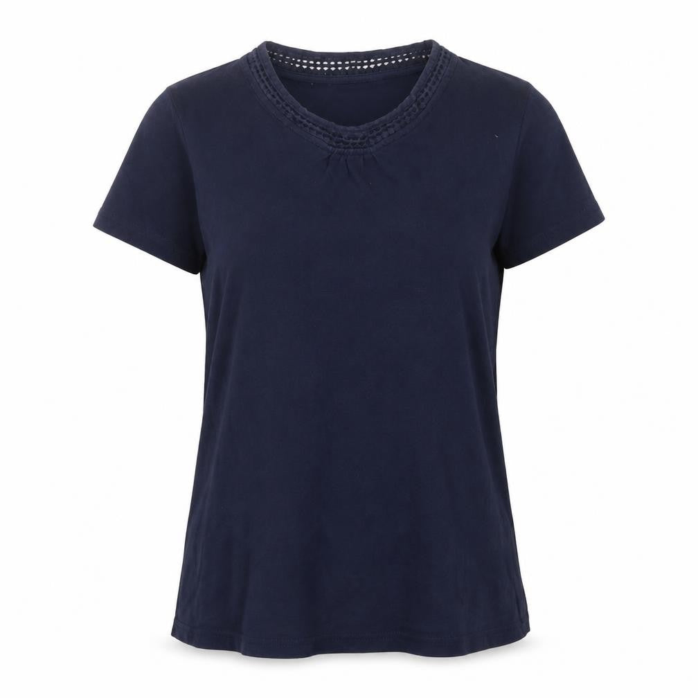 Front view of Anna Rose Women's Blue Short Sleeve Basic T-Shirt - M