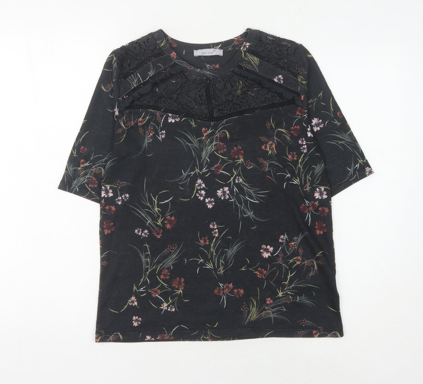 Marks and Spencer Women's Black Floral Lace Tunic Blouse Size 10